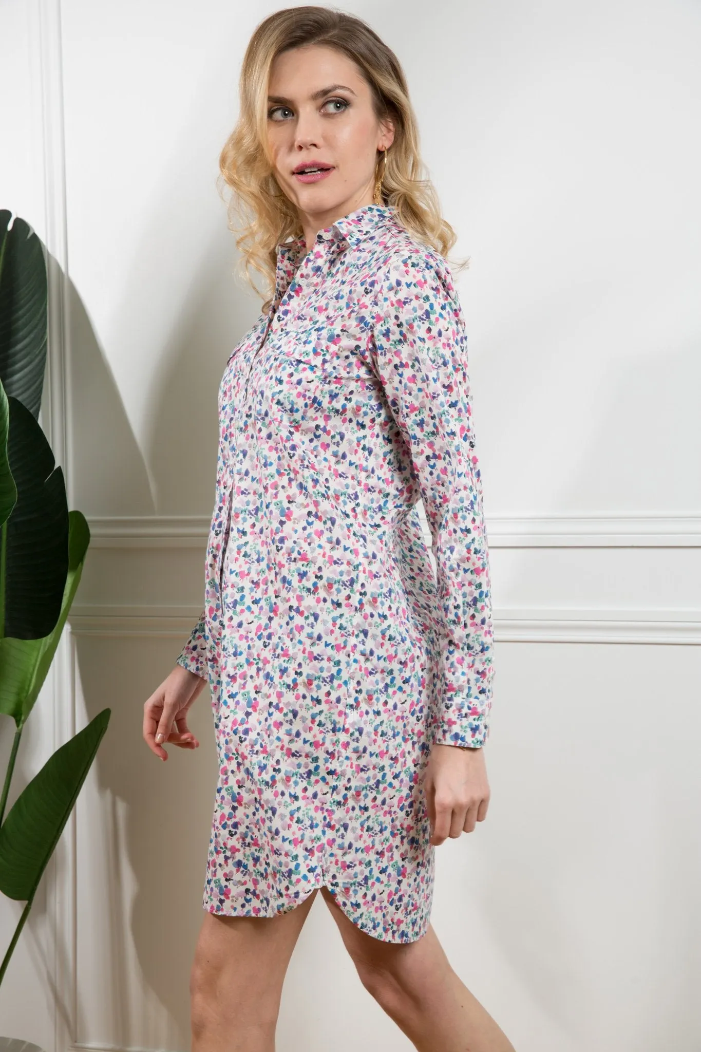 Robe chemisier Rania en coton Liberty of London - Rose et bleu