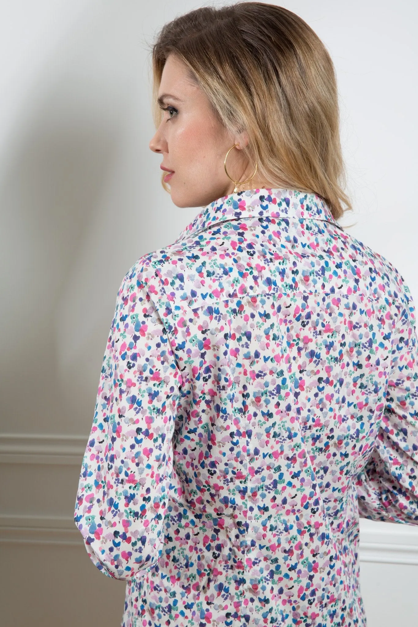 Robe chemisier Rania en coton Liberty of London - Rose et bleu