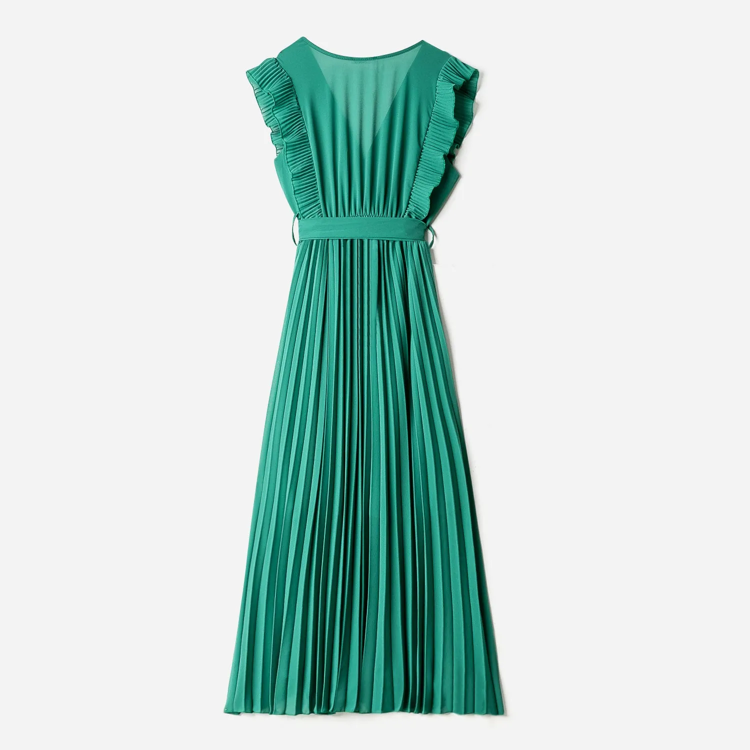 Robe longue TEXTO verte plissée - Textile femme Accessoires | ERAM