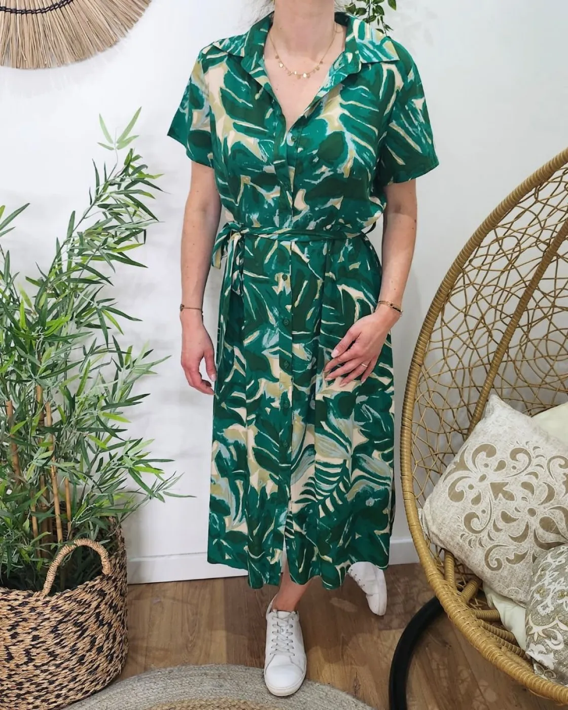 Robe mi-longue femme verte Acadia