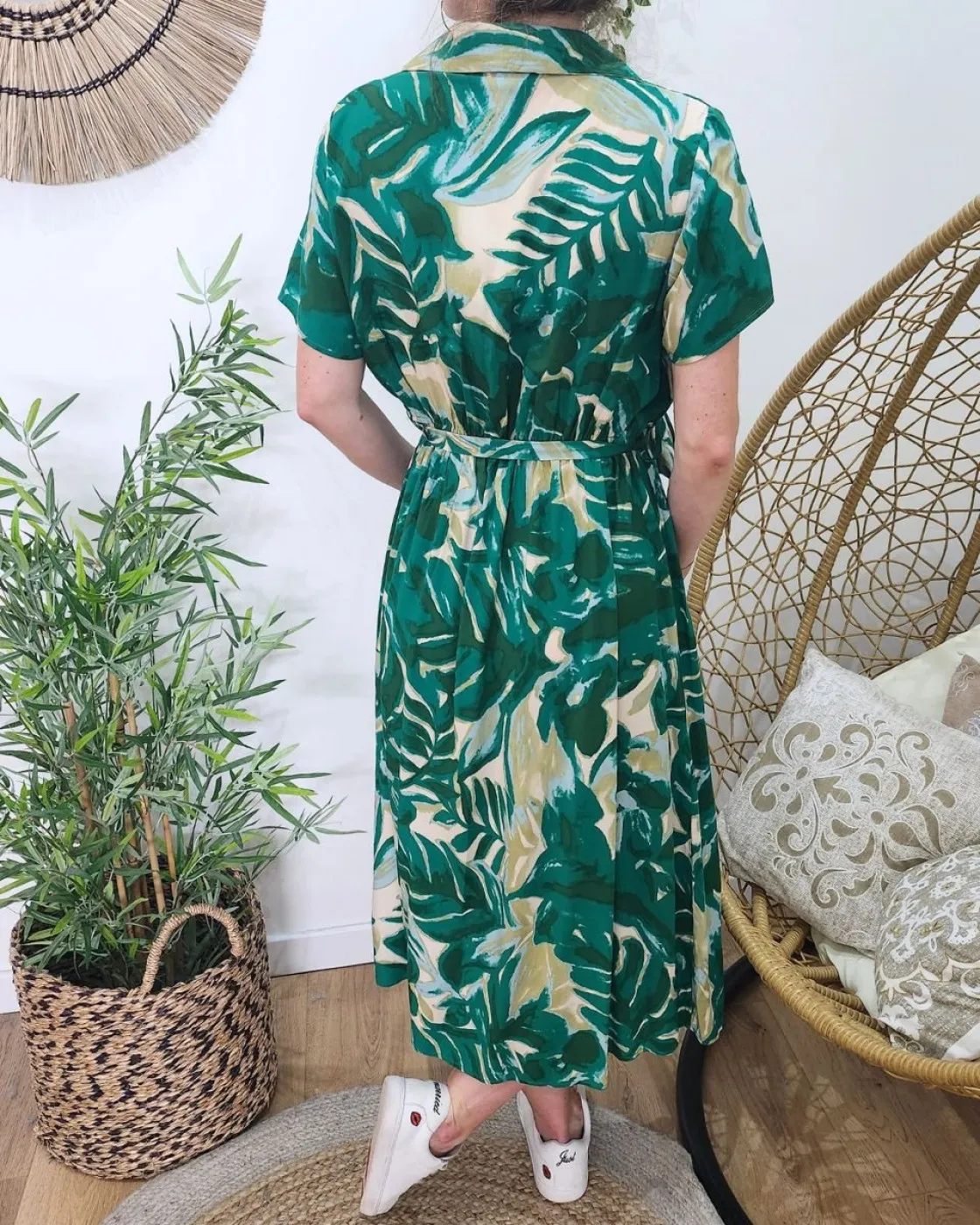 Robe mi-longue femme verte Acadia