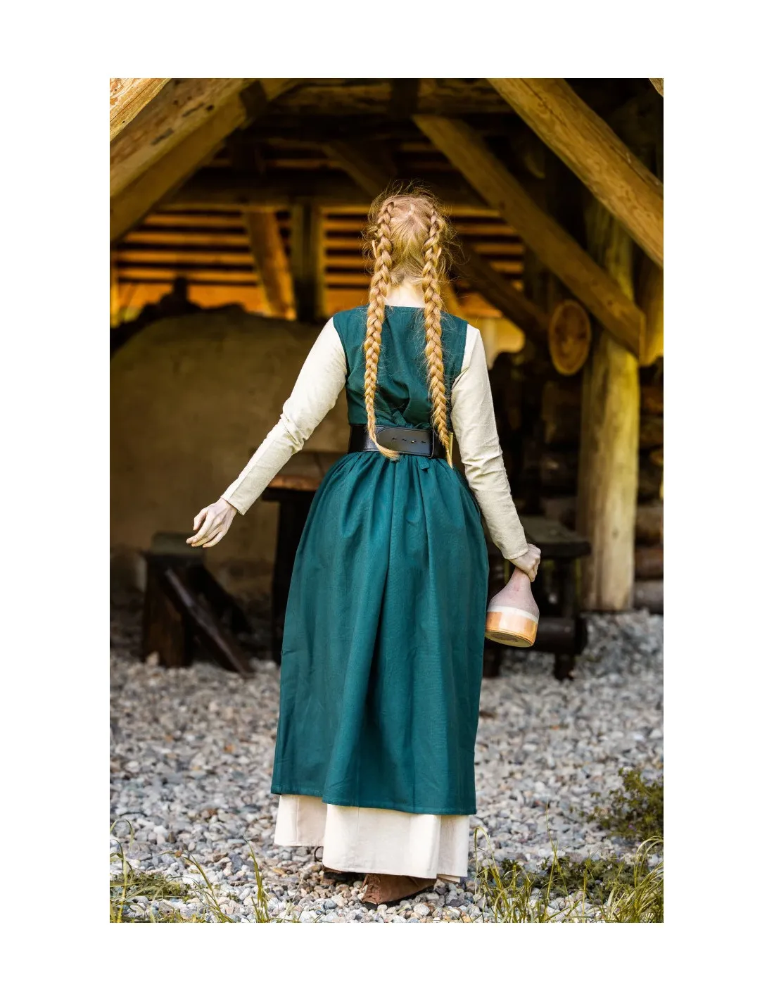 Robe paysanne médiévale modèle Arlette, couleur verte ⚔️ Boutique Épées