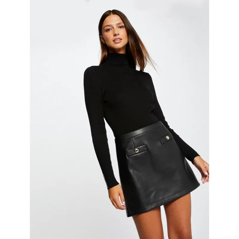 Robe pull jupe simili cuir 2 en 1 noir femme - Morgan | wimod