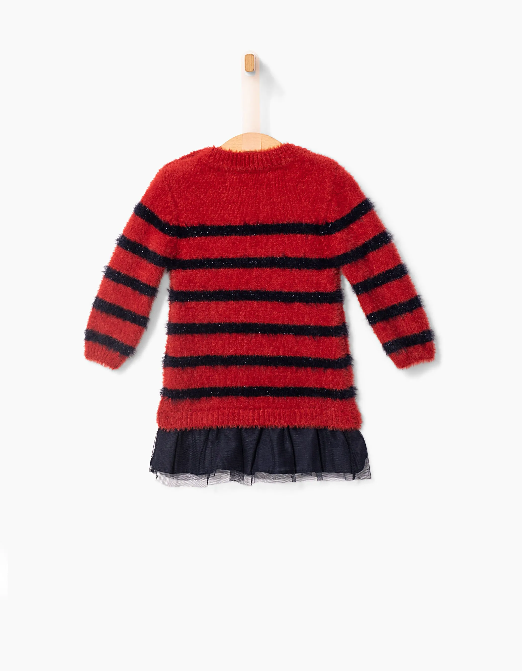 Robe-pull marinière sur tulle noir bébé fille