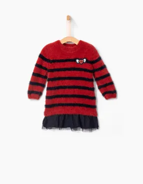 Robe-pull marinière sur tulle noir bébé fille