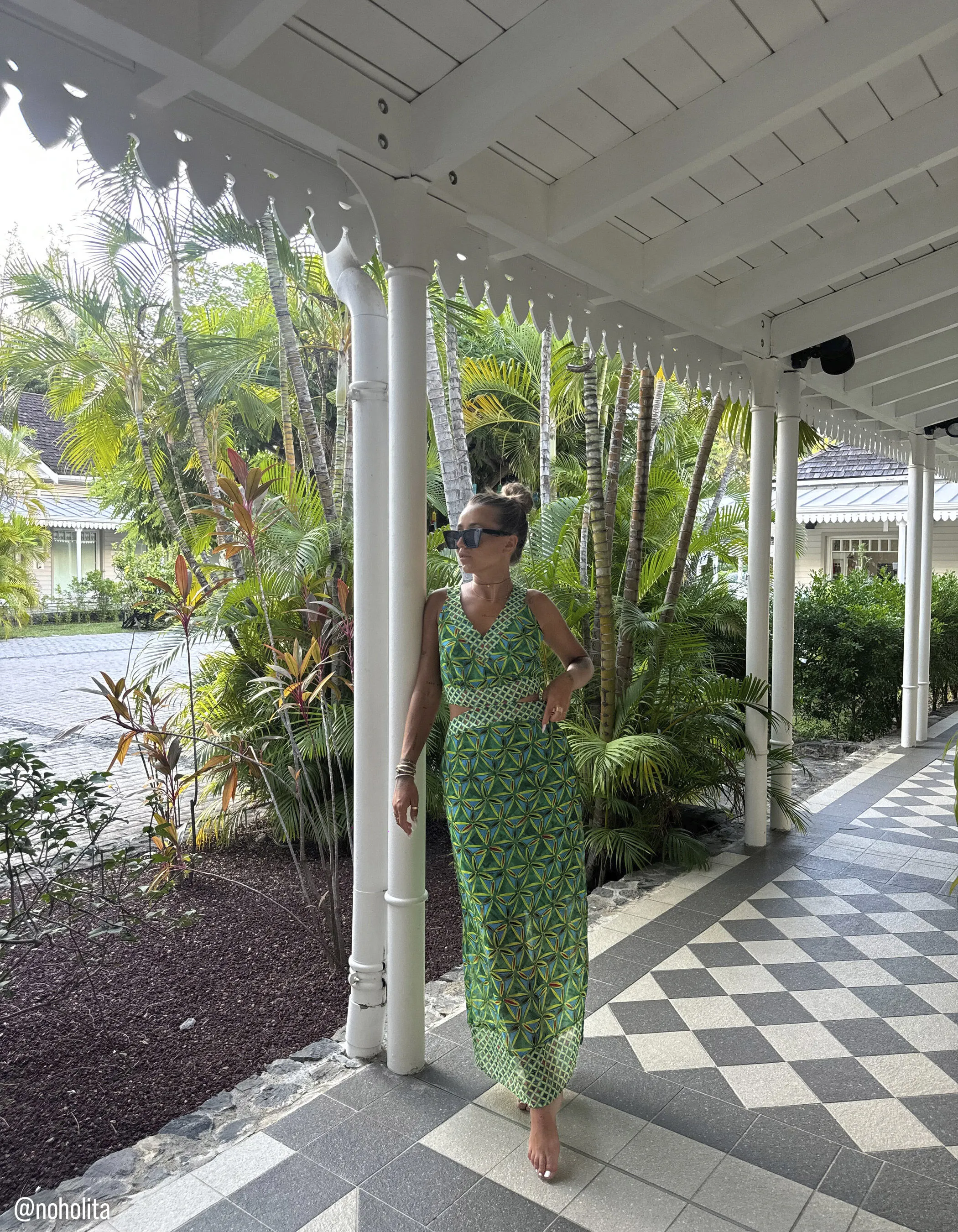 Robe verte matière recyclée imprimée Femme