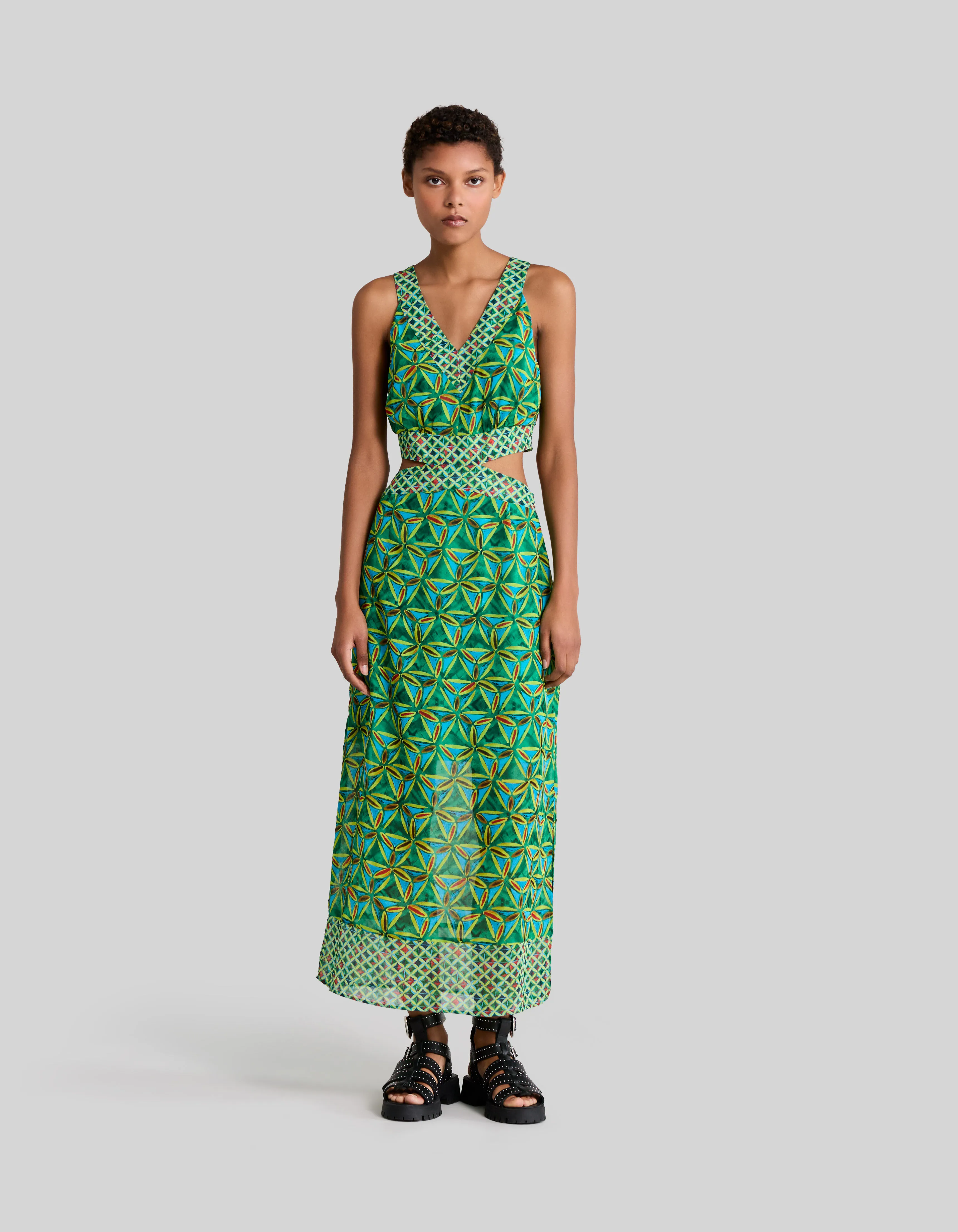 Robe verte matière recyclée imprimée Femme