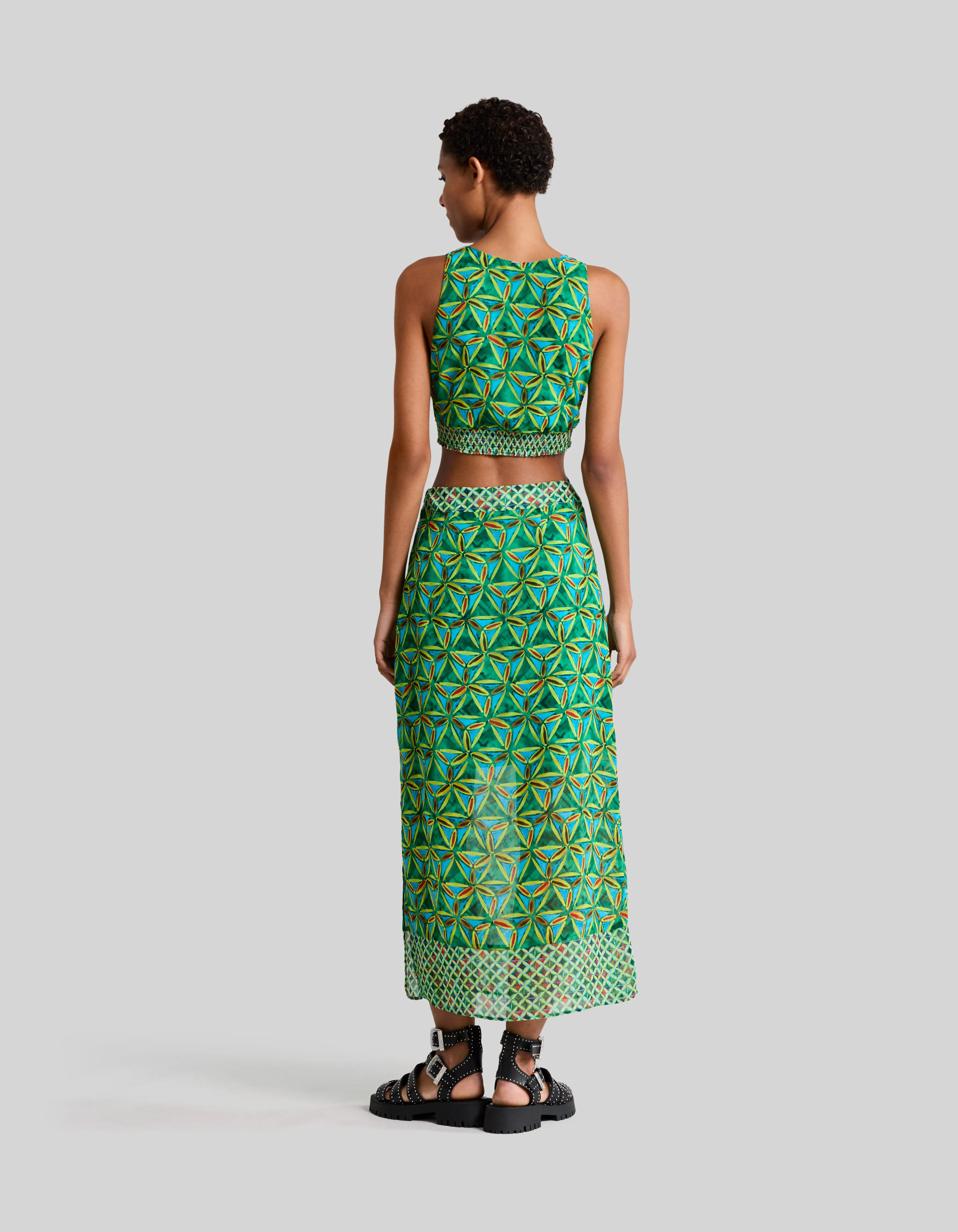 Robe verte matière recyclée imprimée Femme