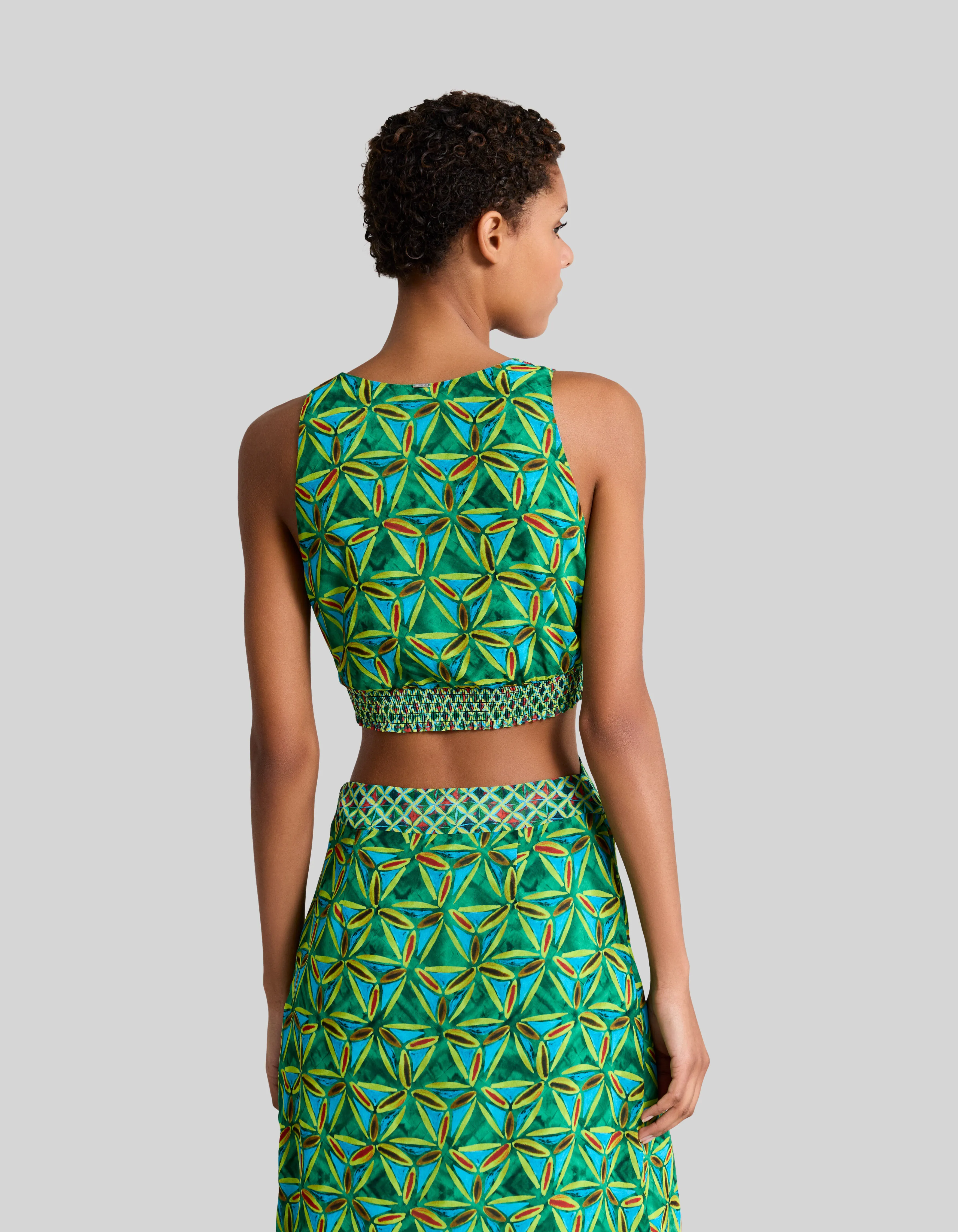 Robe verte matière recyclée imprimée Femme