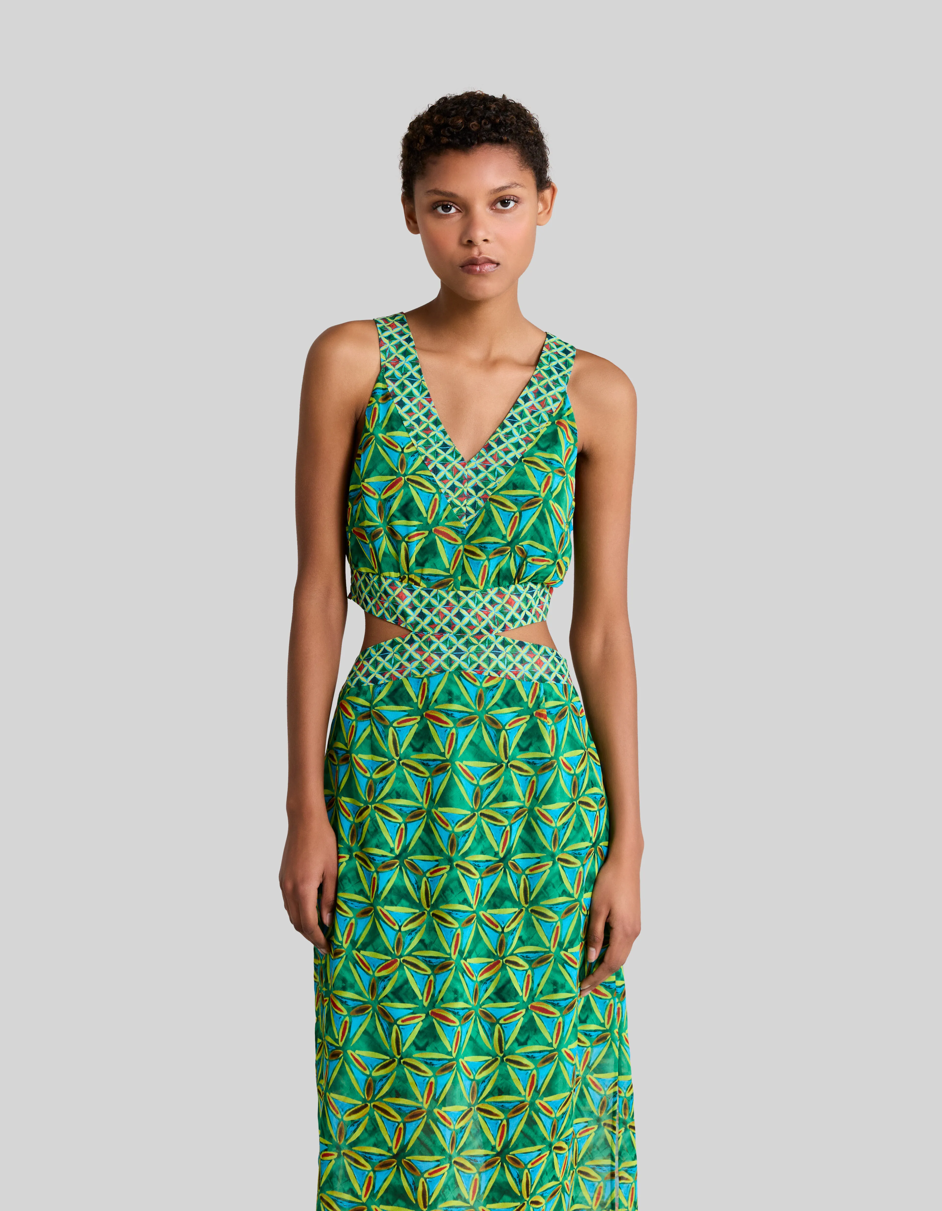 Robe verte matière recyclée imprimée Femme