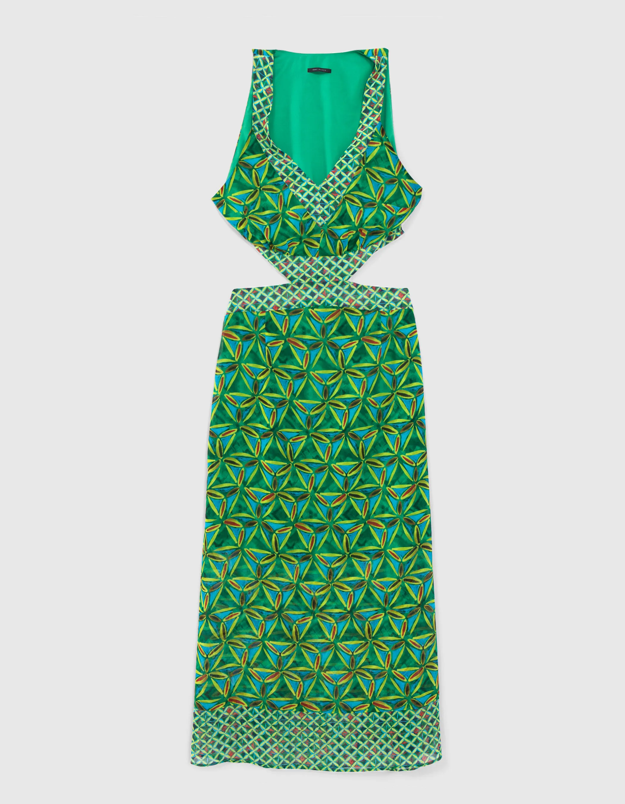 Robe verte matière recyclée imprimée Femme