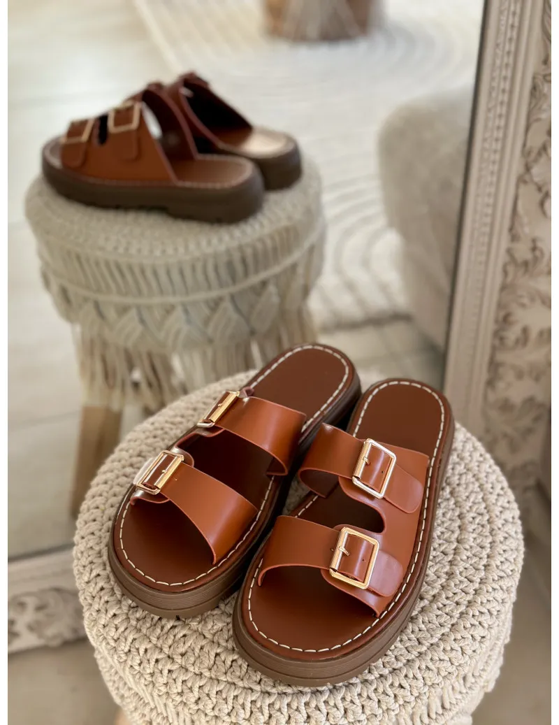 Sandales mules camel - Eos