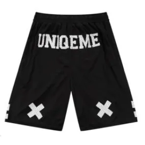 Short Coton Hip Hop Uniqe Me Noir et Blanc avec Croix Genoux