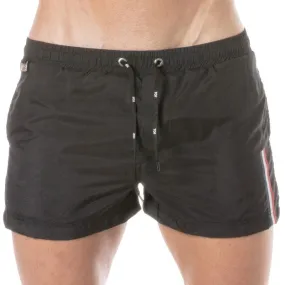 Short de bain mi-cuisse Tof Paris à bande tricolore - noir - TOF Pa...