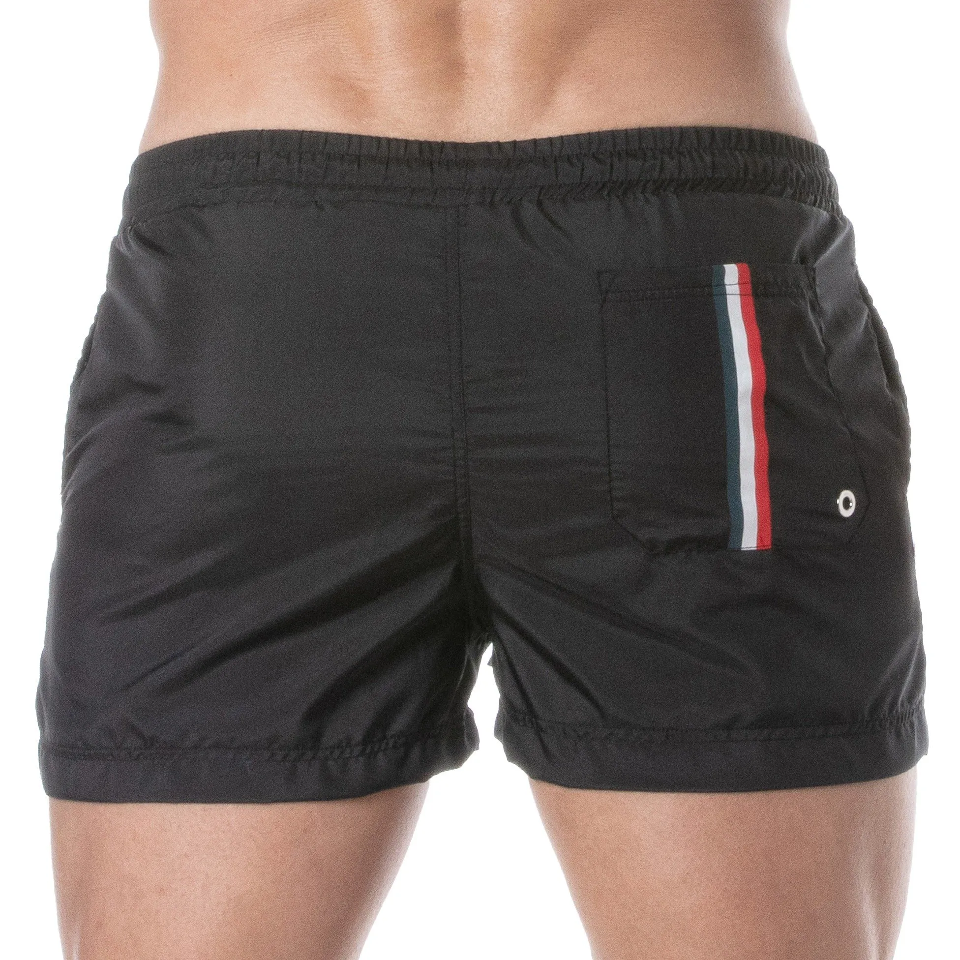 Short de bain mi-cuisse Tof Paris à bande tricolore - noir - TOF Pa...