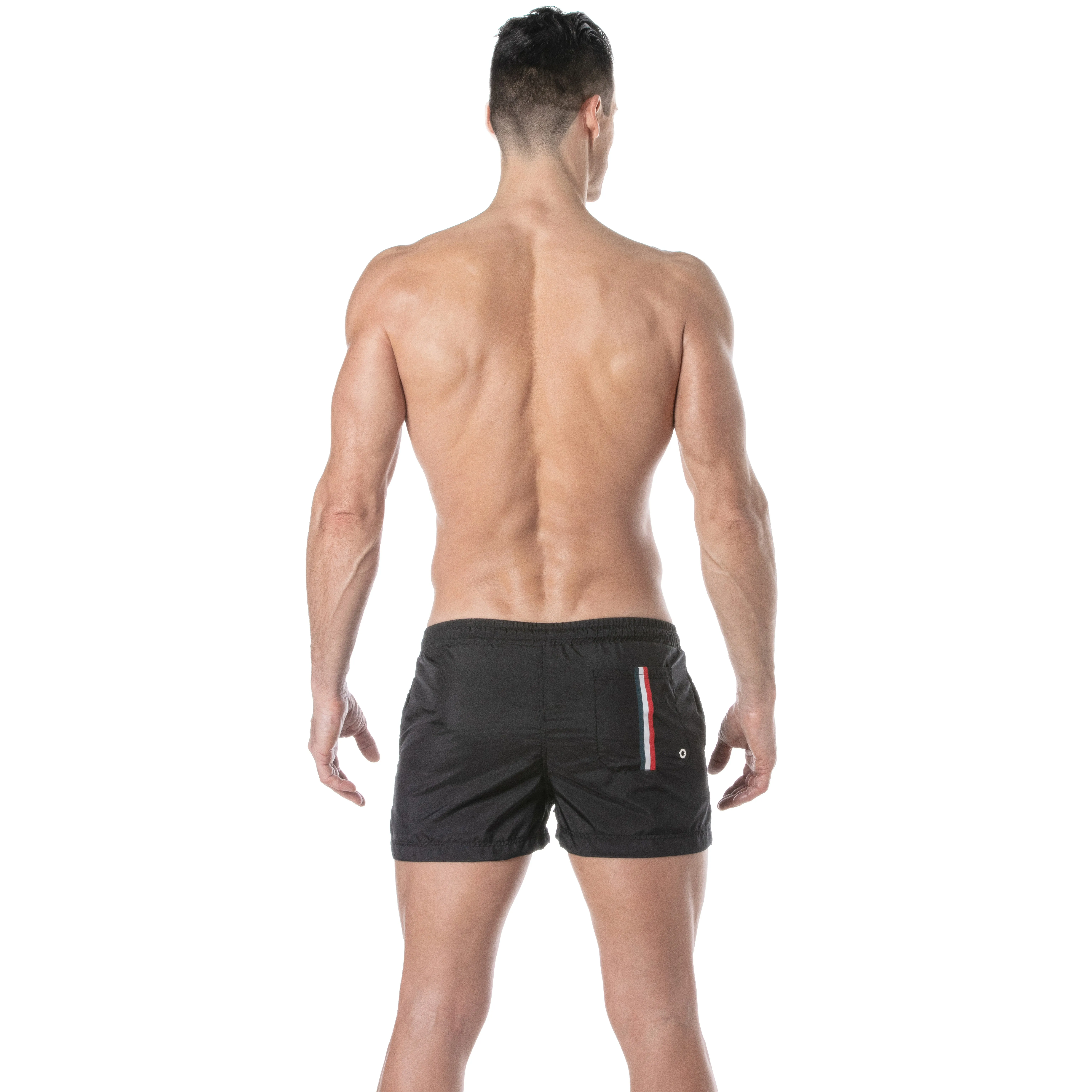 Short de bain mi-cuisse Tof Paris à bande tricolore - noir - TOF Pa...