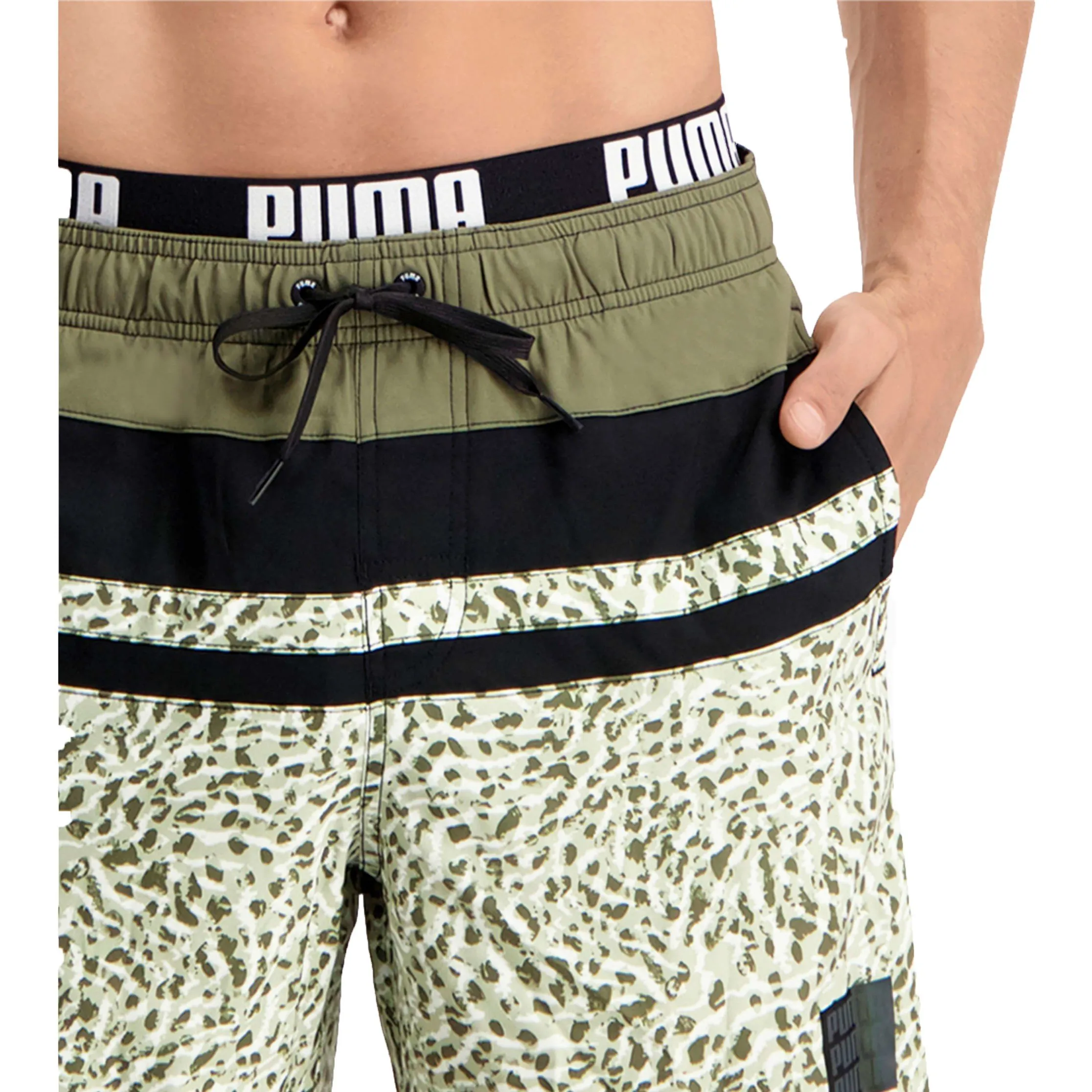 Short de bain mi-long PUMA Swim Heritage Stripe - Moss vert - Puma ...