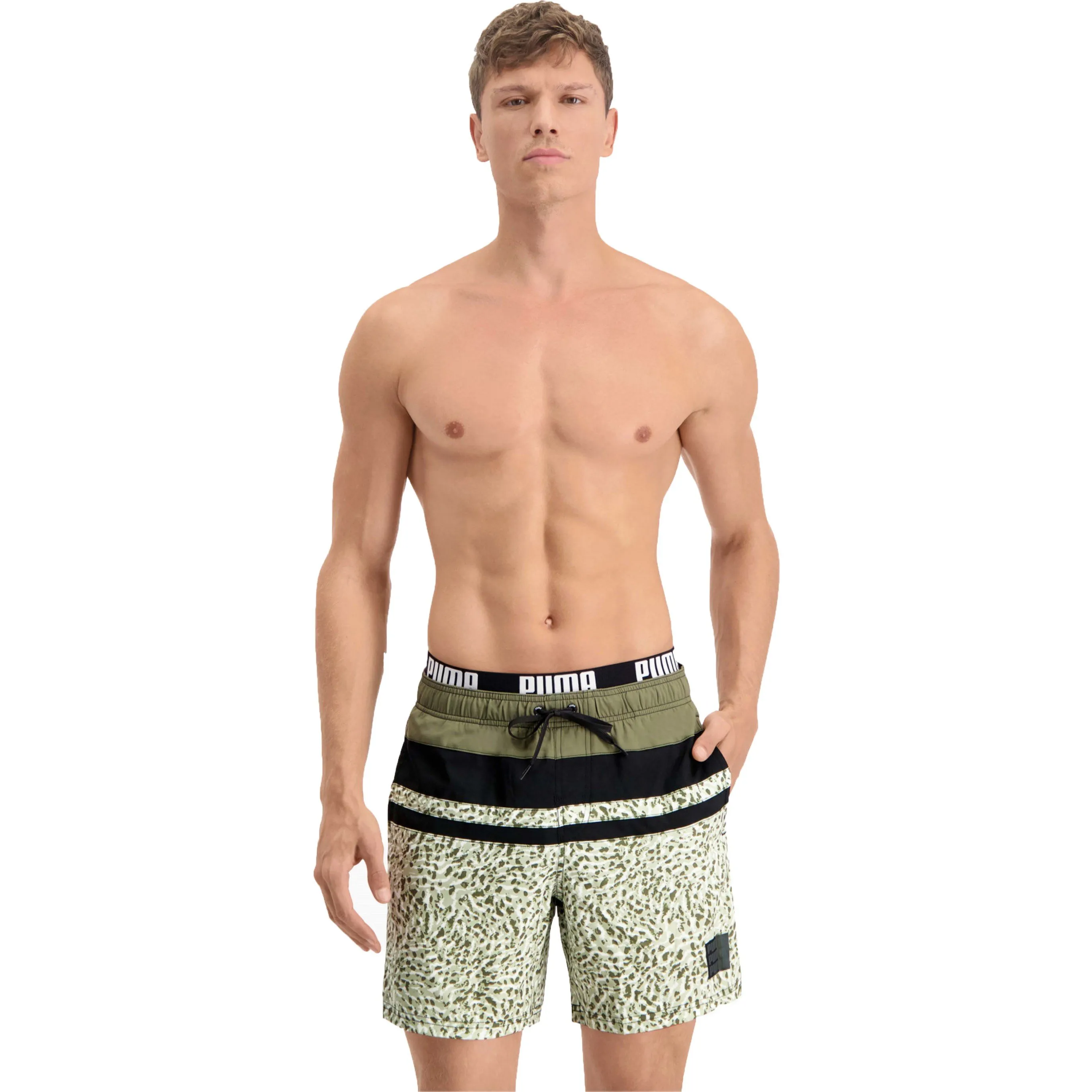 Short de bain mi-long PUMA Swim Heritage Stripe - Moss vert - Puma ...