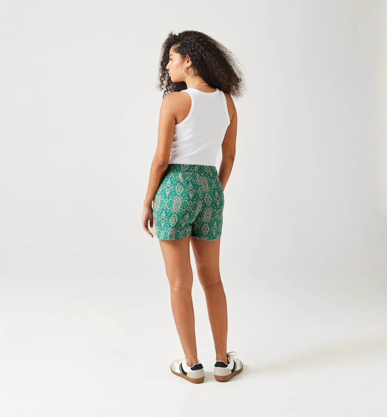 Short en coton satin Femme - Imprimé vert