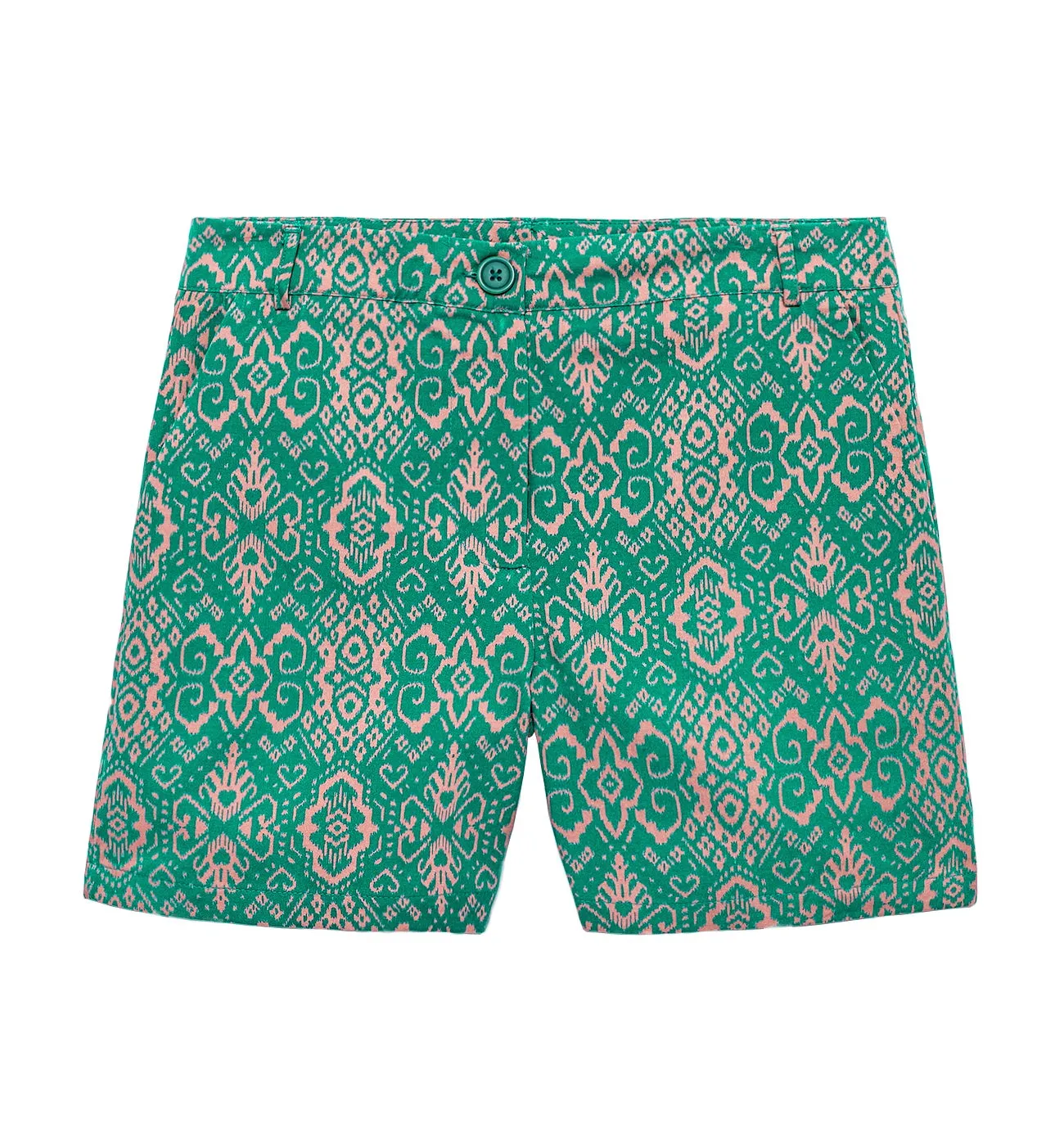 Short en coton satin Femme - Imprimé vert