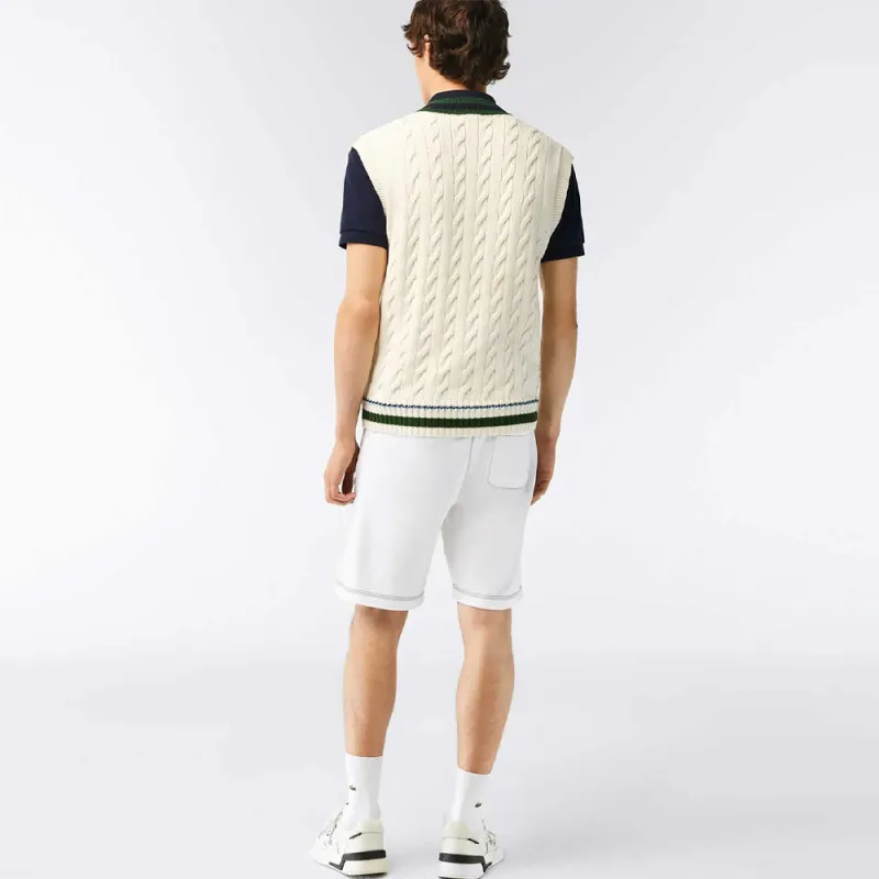 SHORT HOMME LACOSTE REGULAR FIT AVEC MARQUAGE CONTRASTÉ EN MOLLETON BLANC