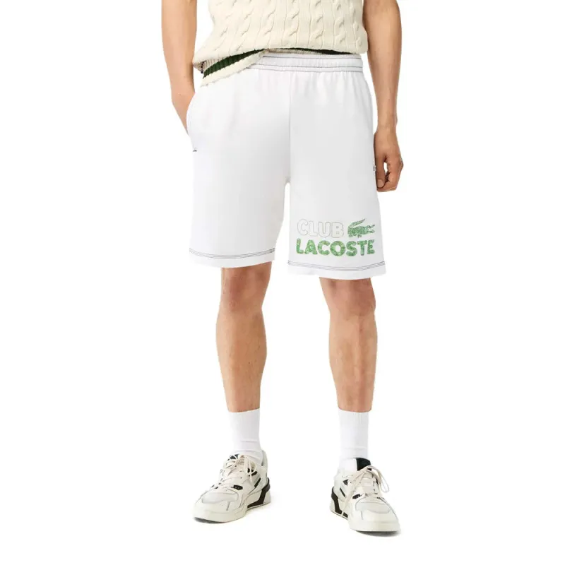 SHORT HOMME LACOSTE REGULAR FIT AVEC MARQUAGE CONTRASTÉ EN MOLLETON BLANC