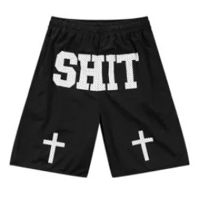 Short Shit Noir et Blanc Baseball Basketball Coton Hip Hop Crucifix