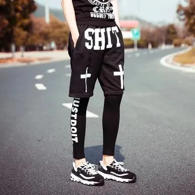 Short Shit Noir et Blanc Baseball Basketball Coton Hip Hop Crucifix