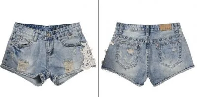 Shorts court en Jeans Déchiré Destroyed Denim pour Femme