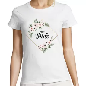 T-Shirt EVJF Team Bride ou La Mariée | Cadre foral | 100% coton, tissu épais, coupe ajustée