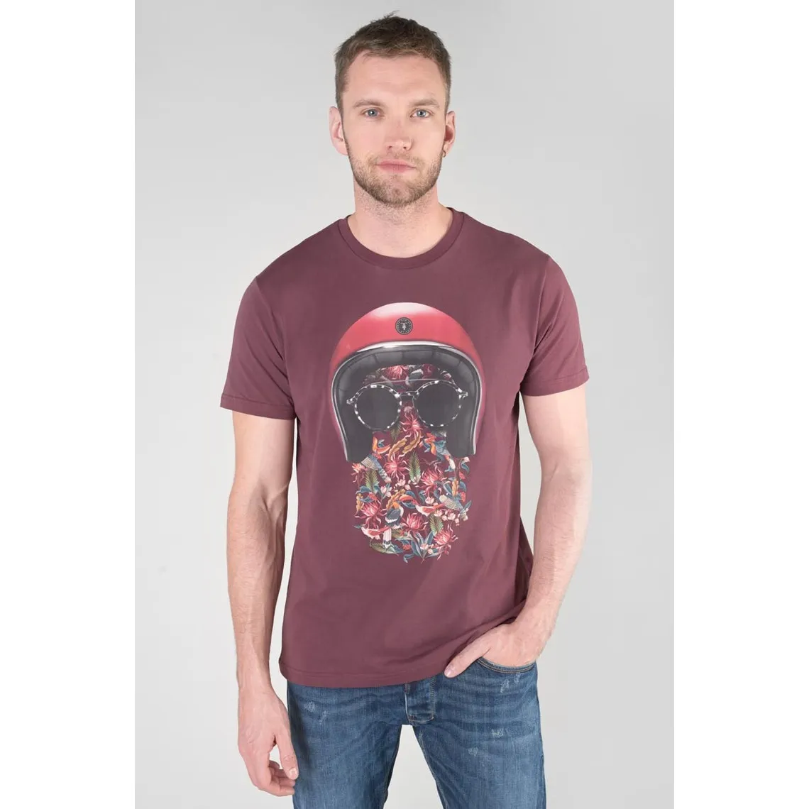 T-shirt Gregor lie de vin imprimé rouge en coton Le Temps des Cerises - T-shirt / Polo Homme sur MenCorner