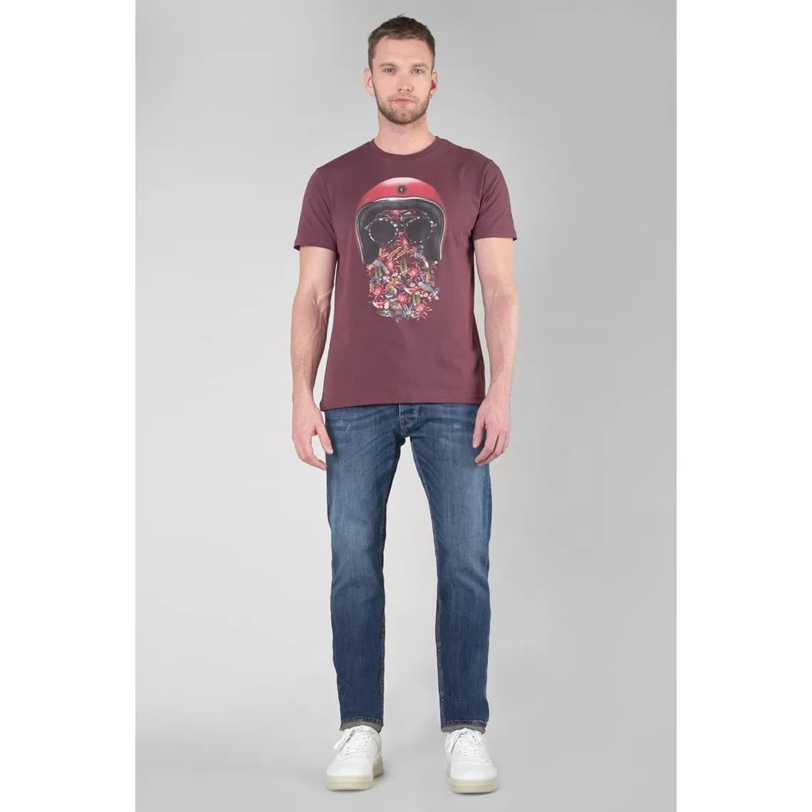 T-shirt Gregor lie de vin imprimé rouge en coton Le Temps des Cerises - T-shirt / Polo Homme sur MenCorner