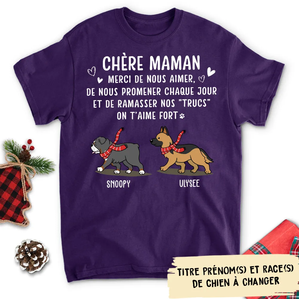 T-shirt Unisex Personnalisé - Merci Papa/ Maman Chien De Me Promener Et Ramasser Mes Trucs