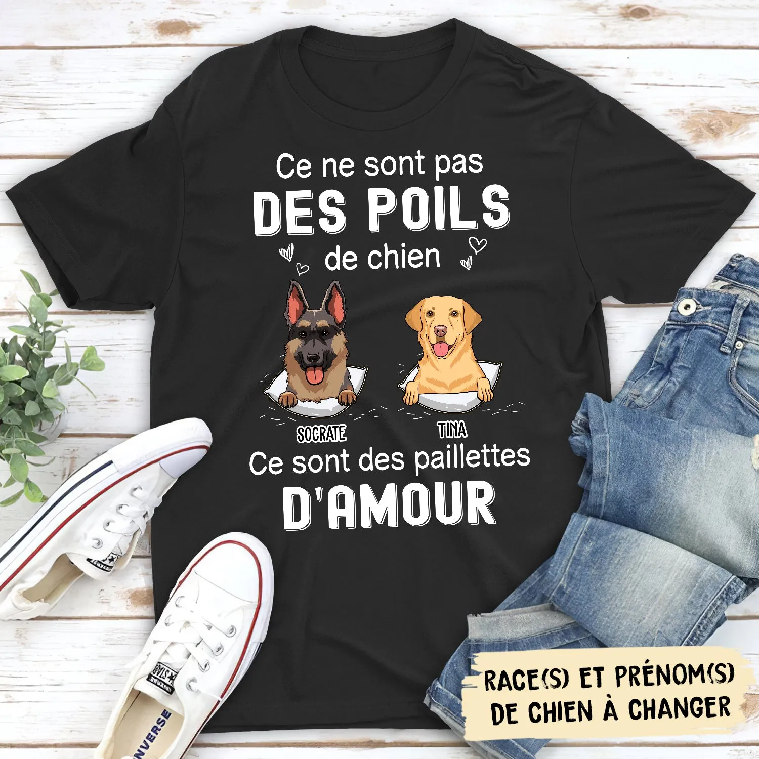 T-shirt Unisex Personnalisé - Pas Des Poils De Chien, Ce Sont Des Paillettes D‘Amour