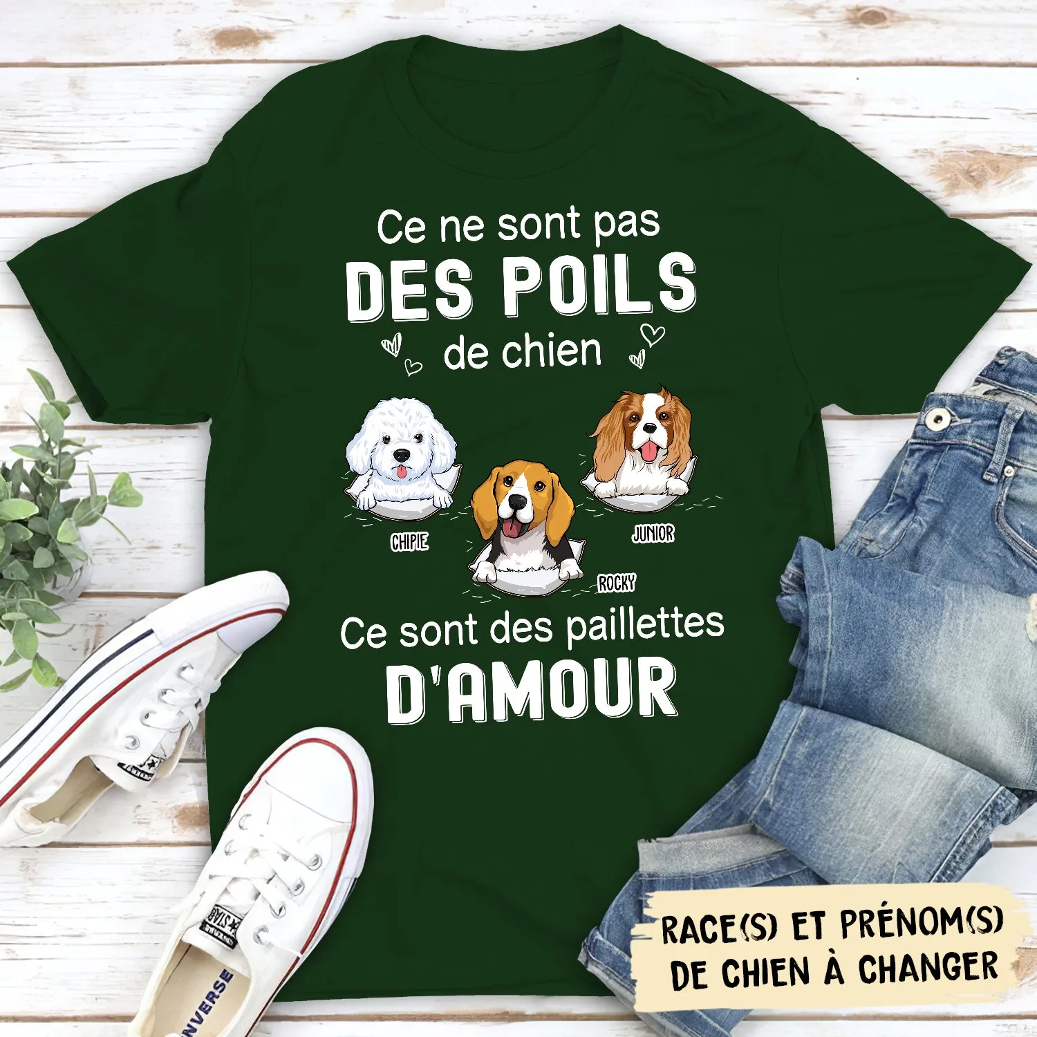 T-shirt Unisex Personnalisé - Pas Des Poils De Chien, Ce Sont Des Paillettes D‘Amour