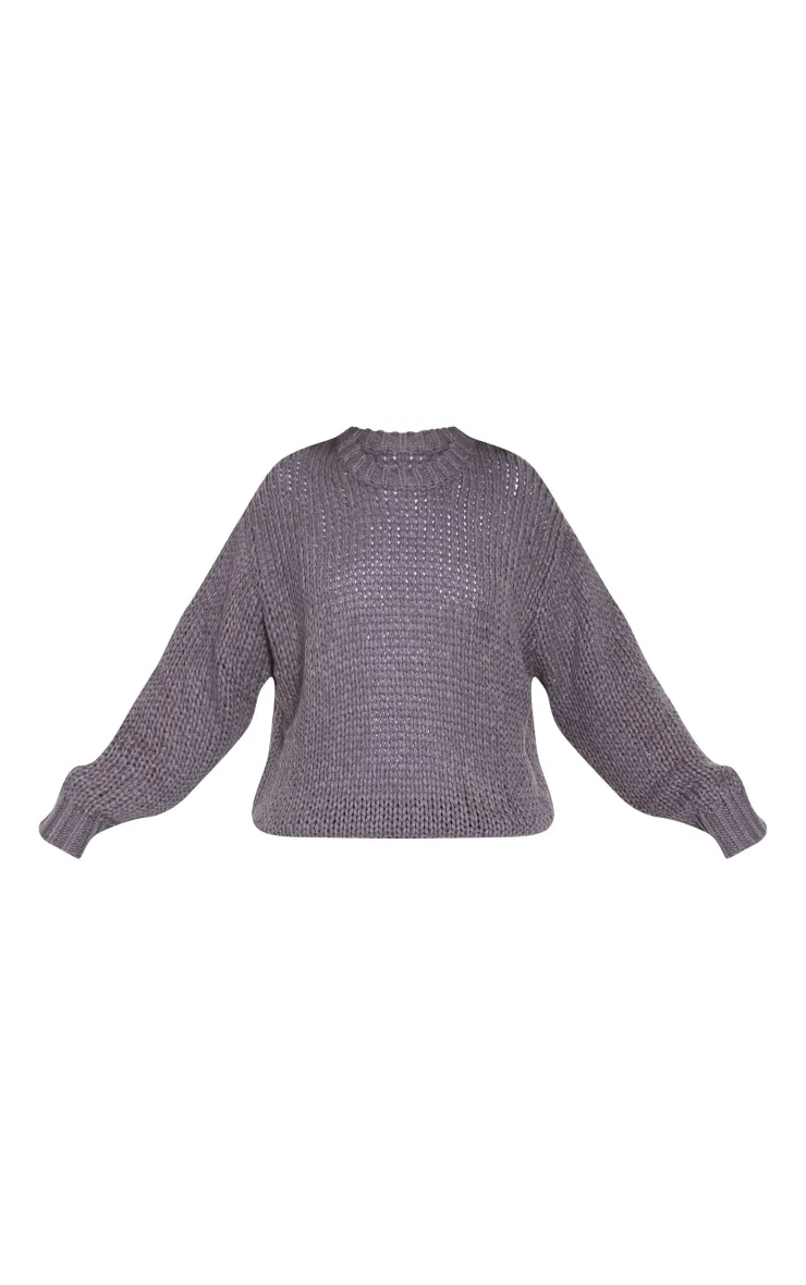 Tall Pull en grosse maille tricot gris anthracite à col ras