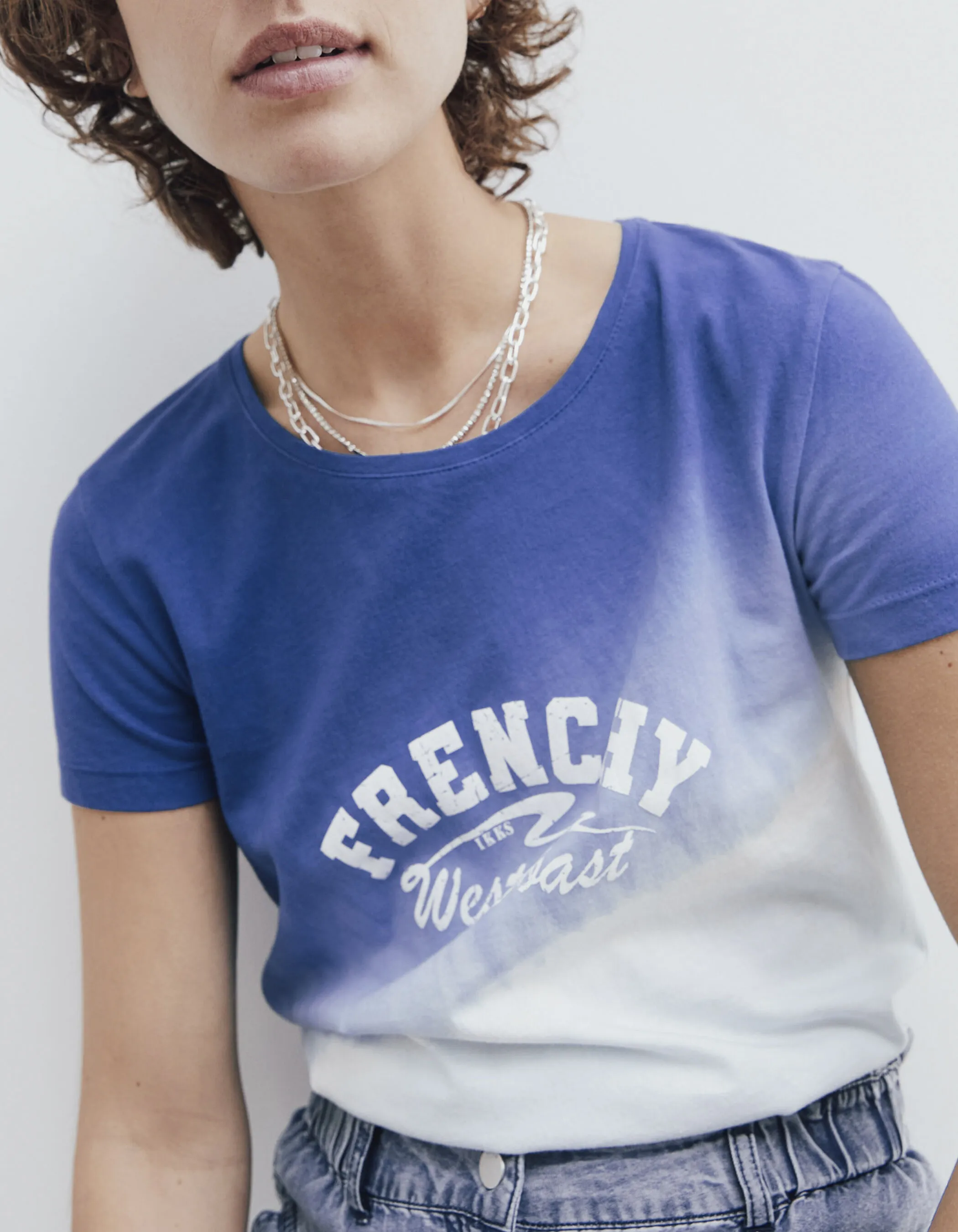 Tee-shirt en coton bio tie & dye bleu visuel blanc femme