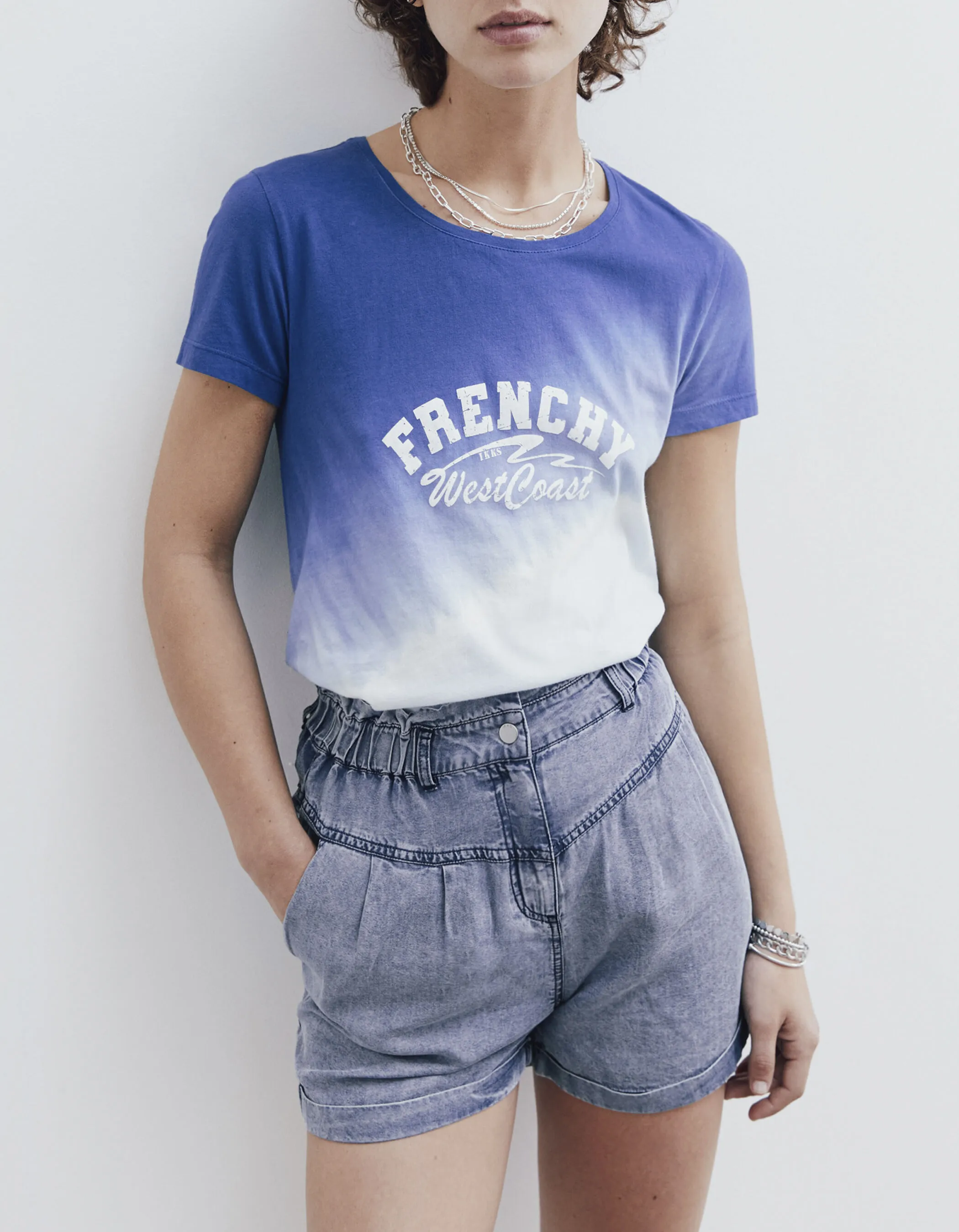 Tee-shirt en coton bio tie & dye bleu visuel blanc femme