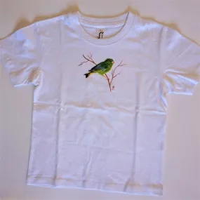 Tee shirt enfant blanc peint à la main oiseau verdier 6 ans