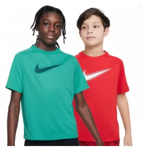 Tee-shirt enfant Nike Multi Icon vert ou rouge avec grand logo swwosh