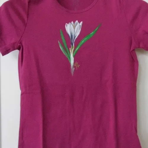 Tee shirt femme fuchsia peint à la main crocus 36 - s