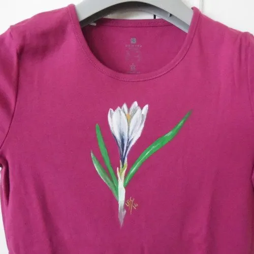 Tee shirt femme fuchsia peint à la main crocus 36 - s