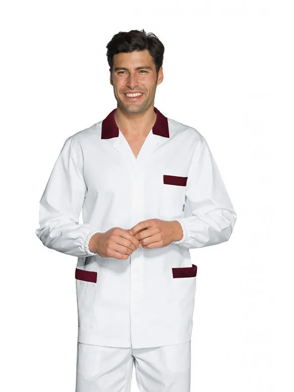 Tunique Médicale Homme Peter Blanc Bordeaux 100% Coton