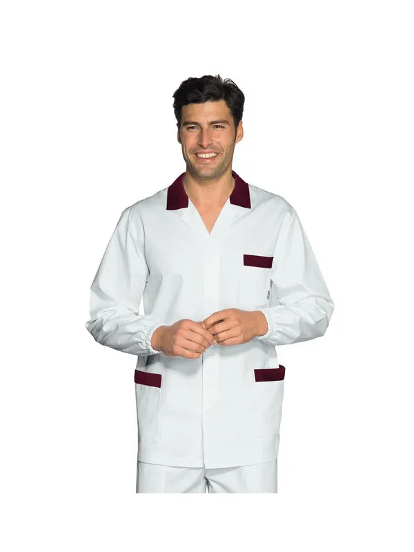 Tunique Médicale Homme Peter Blanc Bordeaux 100% Coton