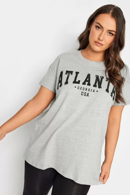 YOURS - Lot de 2 T-Shirts Gris & Marron 'Atlanta New York'