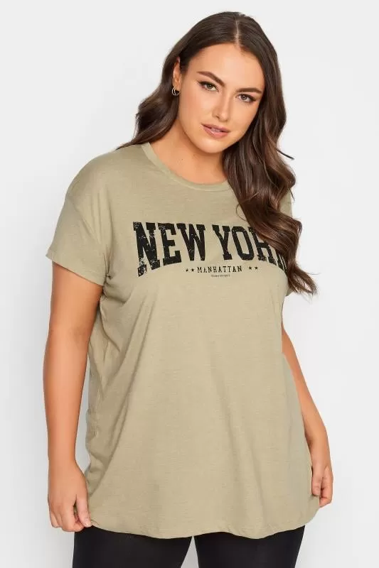 YOURS - Lot de 2 T-Shirts Gris & Marron 'Atlanta New York'