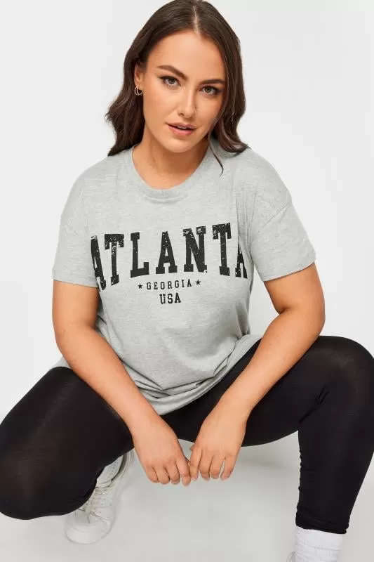 YOURS - Lot de 2 T-Shirts Gris & Marron 'Atlanta New York'