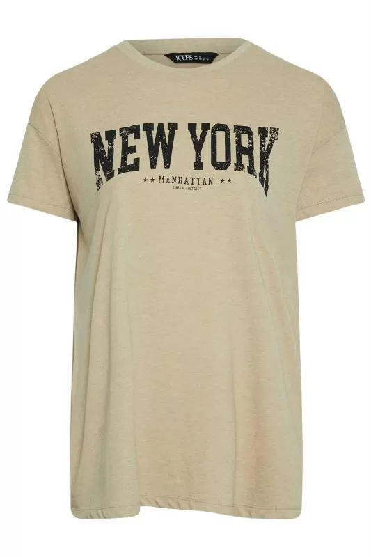 YOURS - Lot de 2 T-Shirts Gris & Marron 'Atlanta New York'