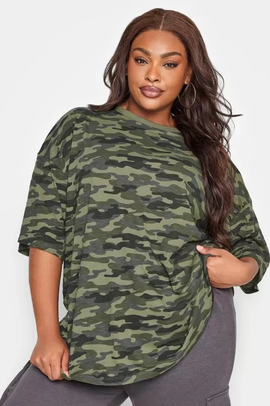 YOURS - Lot de 2 T-Shirts Noir & Vert Kaki Oversize Militaire