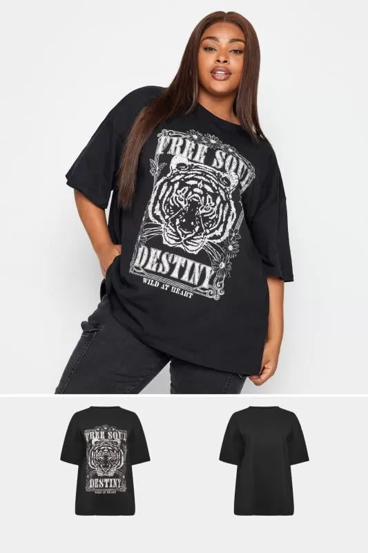 YOURS - Lot de 2 T-Shirts Noirs Tigre & Uni